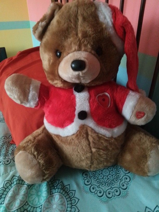 1980s Musical Heart Light Up Christmas Teddy Bear