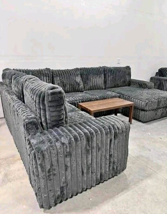 BRAND NEW GREY LARGE CORDUROY SECTIONAL SAME DAY DELIVERY
