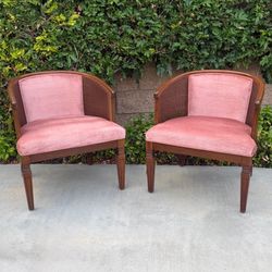 Pink Wood Cane Armchairs Chairs Sofa Vintage Set