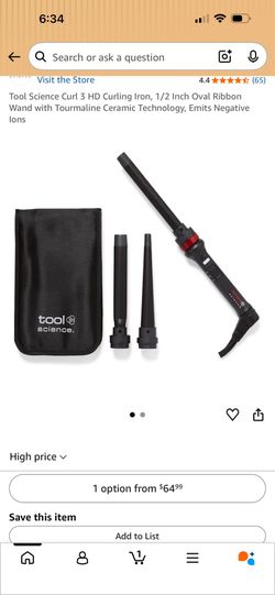 Tool Science Curl 3 HD Curling Iron, 1/2 Inch Oval Ribbon Wand with Tourmaline Ceramic Technology, Emits Negative Ions