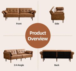 HALLITBEE HALLYBEE Futon Sofa Bed, Small Couch with Storage &  Adjustable Armrests, Pillows - Brown