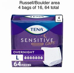 TENA Sensitive Care Overnight Underwear for Women, Adult diapers, Large, 64 Ct. Russell/Boulder area