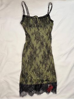 Green lace slip dress