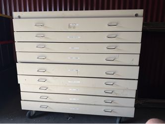 Flat file cabinet for blueprints, architectural drawings or poster, prints, etc.  9 drawers