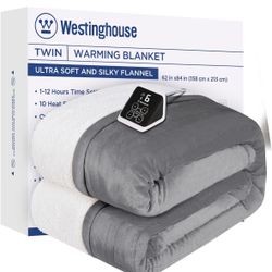 Westinghouse Heated Blanket Twin Size, Soft Flannel to Sherpa Electric Blanket with 10 Heating Levels, 12 Hours Auto Off, Fast Heating, Machine Washab
