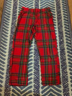 Red plaid trousers with drawstring waist #plaid