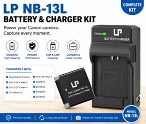 LP NB-13L Camera Battery & Charger Kit – 1600mAh Replacement for Canon PowerShot G7 X, G9 X, SX620, SX720, SX730 & SX740 (New)