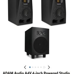 Adam Audio A4V 4” Powered Studio Monitors With Subwoofer 8.5” New 