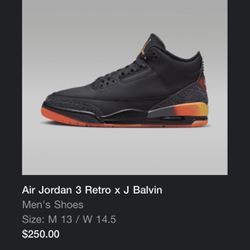 Jordan 3 J Balvin size 13 $560