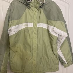 Columbia Sportswear Women’s XL Hooded Winter Ski Jacket Coat, Lime Green & White, Quilted Lining
