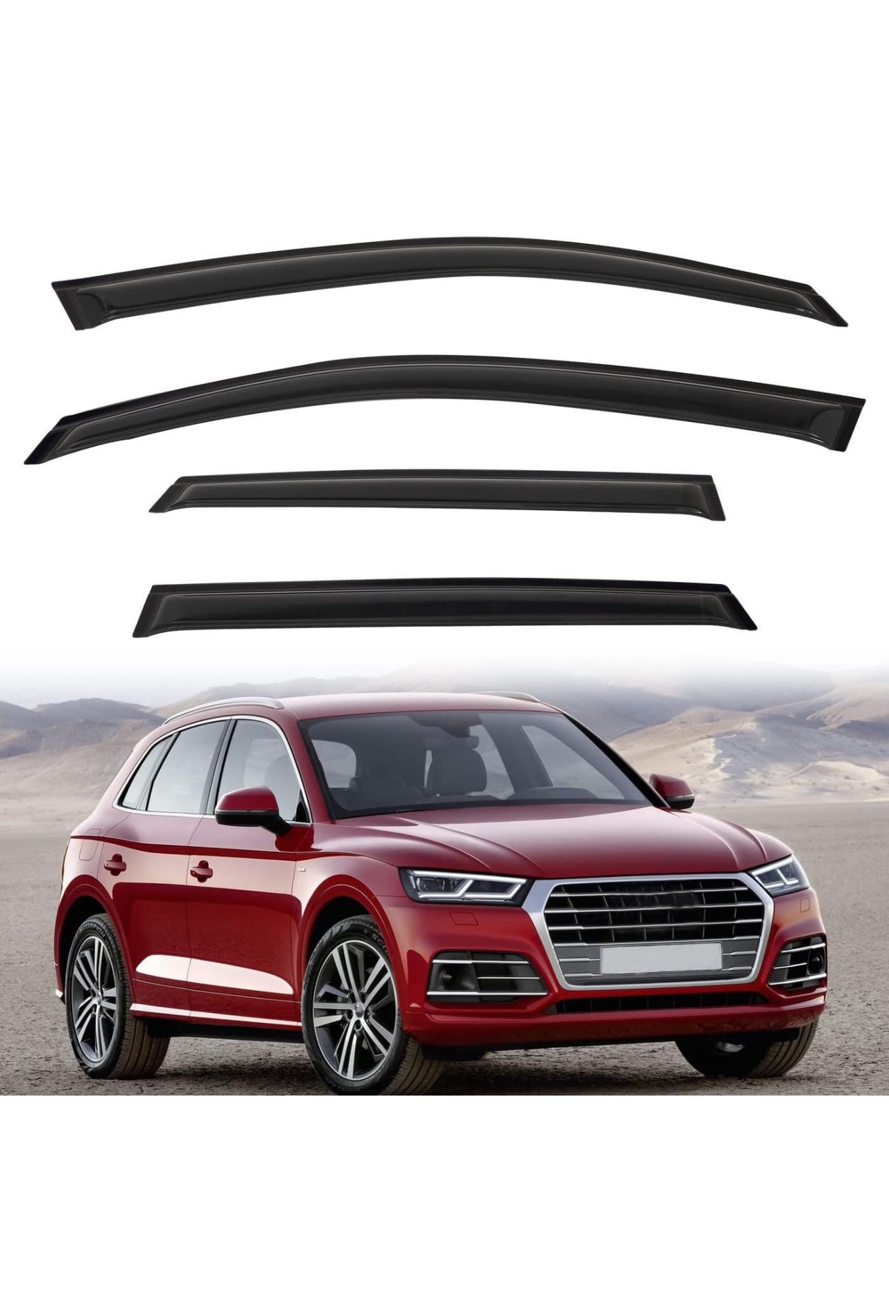 Brand New 4pcs Out-Channel Smoke Tint Rain Guard Compatible with 2009-2017 Audi Q5/SQ5 8R Tape-On Vent Deflector Window Visors Car Accessories