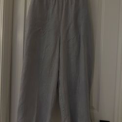 Eileen Fisher XL Women 100% Organic Linen Wide Leg Pants Blue Gray Pull On