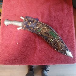 Antique Gurkha Kukri Knife w/ Ornate Sheath – Authentic & Old – $150
