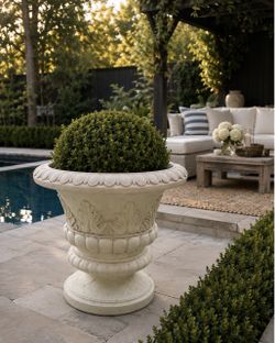 Large white resin patio urn