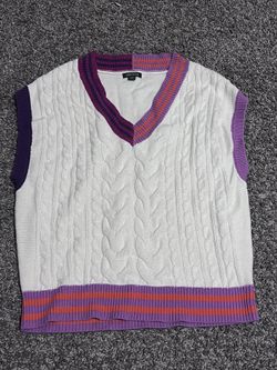 Cream/purple/orange sweater vest