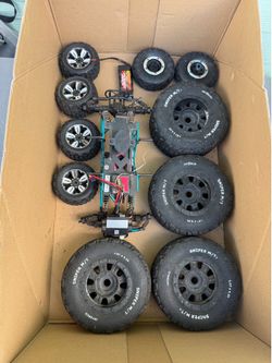 RC Car Parts Lot Chassis Wheels Tires Traxxas Battery For Parts Repair