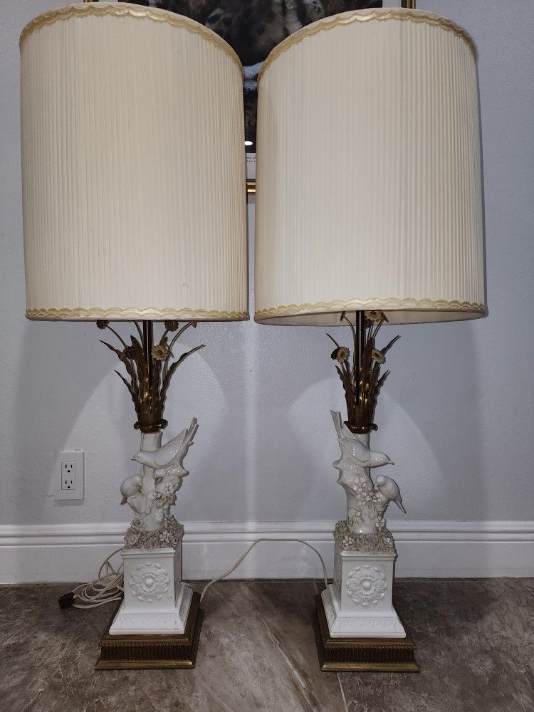 Exquisite Pair of Vintage 1950s French Porcelain Table Lamps