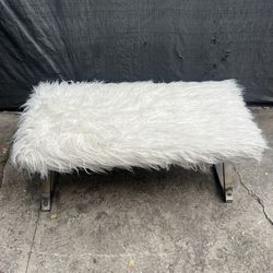 White Fur Hairy Boho Bench 
