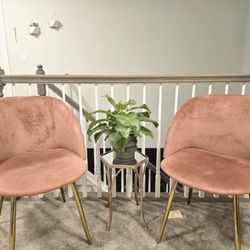 Pink Velvet and Gold Metal Dining Chair