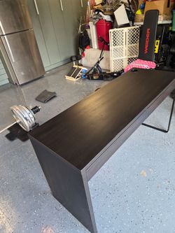 Dark Brown Wood Desk with Metal Legs