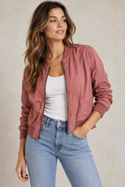 Anthropologie Marrakech Quilt Bomber Jacket Dusty Rose SizeS