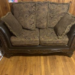Leather Couch Set (Brown Floral)