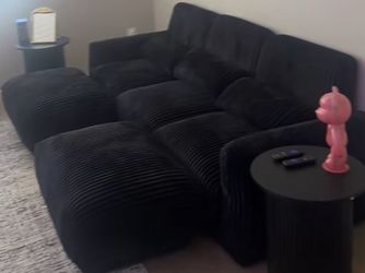 Black Tufted Velvet Sectional Sofa