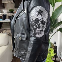 Men Moto Jacket With Skull large Size 