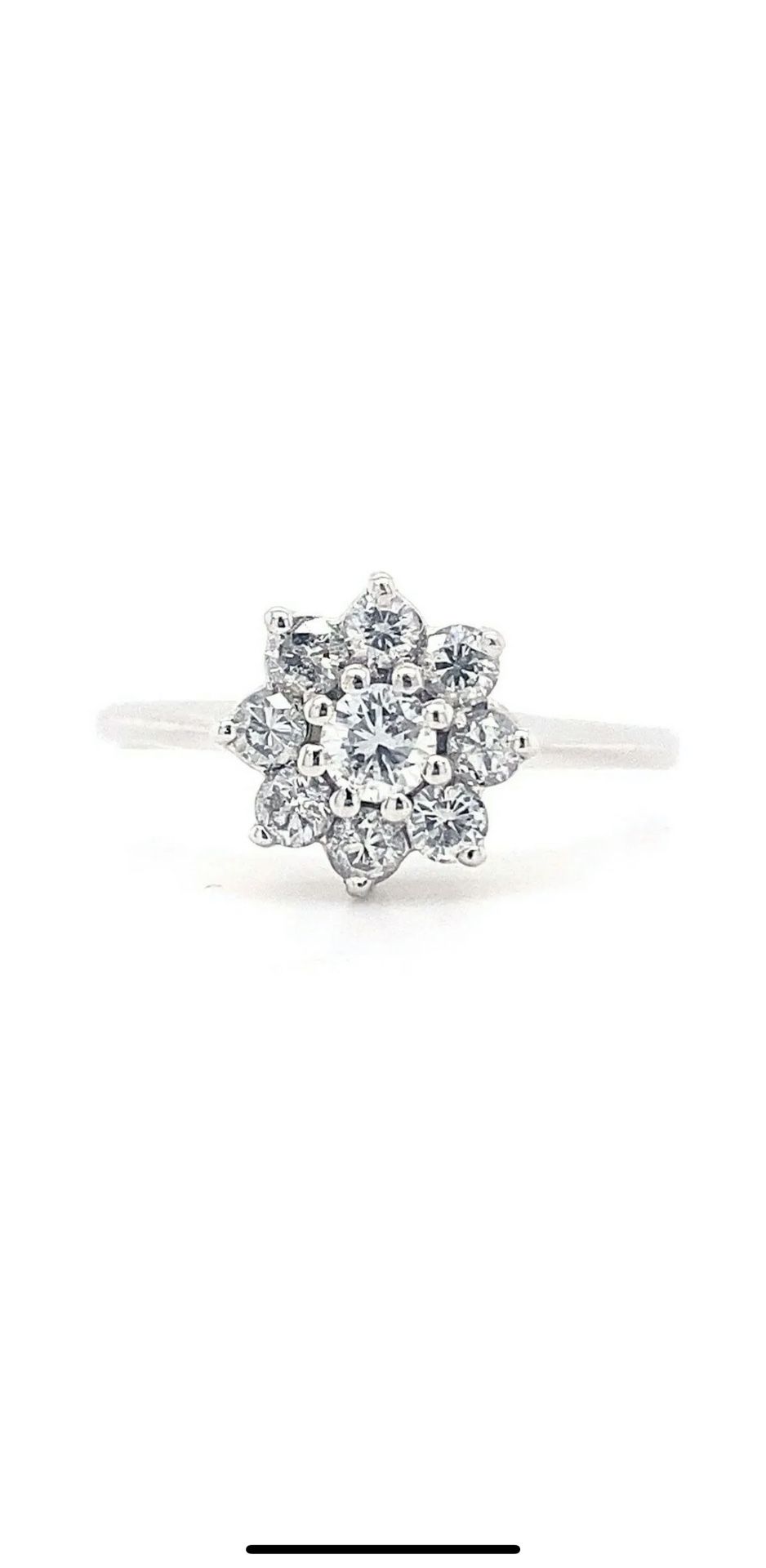 Round Brilliant Diamond Floral Halo 1/2 tcw Engagement Ring 14kt White Gold