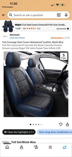 Full Coverage Seat Covers Waterproof Leather, Black-Blue Full Set Universal