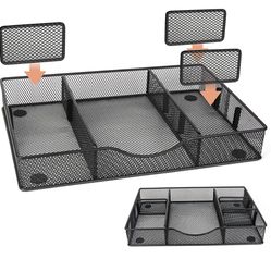  Desk Drawer Organizer Tray, Metal Mesh Drawer Organizers Office, 6 Adjustable Compartment, Desk Organizer Tray , 