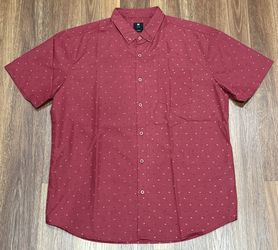 Men’s XL Red Maroon Button Up Short Sleeve Casual Shirt