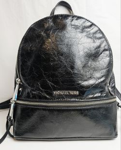 MICHAEL KORS Rhea Medium Crinkled Calf Leather Backpack Black Bag C-1809