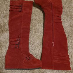 Ladies Red Knee High Boots