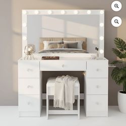 white vanity with 7 drawers
