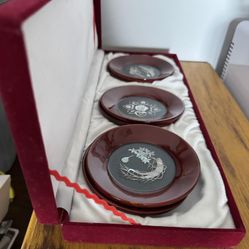 New In Box Set Of Six Inlay mother-of-pearl Korean Traditional Lacquerware 