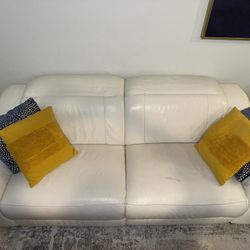 White Power Reclining Leather Sofa
