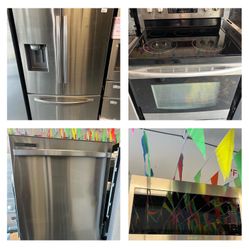 Samsung Kitchen Combo Stainless Steel Refrigerator Stove Double Oven Dishwasher And Microwave Everything Tasted Working Perfectly With Warranty 