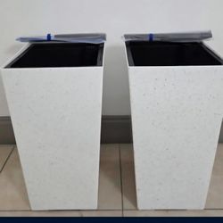 *** REDUCED *** PAIR of 22" White Square Resin Planters @ Lasting Creations