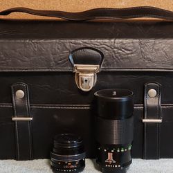 Vivitar 200mm Lens, Chinon 55mm Lens & Fidelity Camera Bag