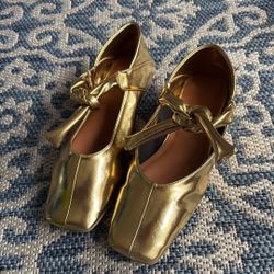 Gold Metallic Flats with Square Toe and Satin Finish NEW! 