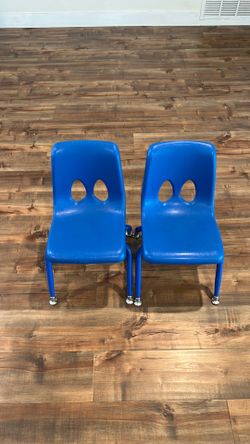 Lakeshore 11” Blue Kids Plastic Stacking Chairs – Set of 2