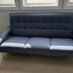 New 70 Inch Sofa , Gray Blue  Fabric  - Stain Resistant Polyester Fabric , Golden Metal Legs 