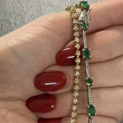 Solid 14k Natural Diamond Bracelets Set Of Two!