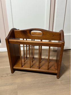 Vintage Solid Wood Magazine Rack | Mid Century Style Newspaper Holder