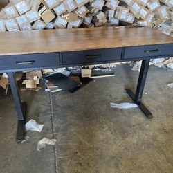 55 inch office table study desk with three fabric drawers and outlet brown