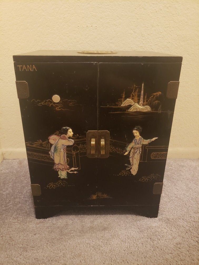 9 Drawer Chinese Black Jewelry Box Cabinet