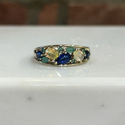 Samuel Aaron THL 10K Yellow Gold Cluster Multi GemStone Ring Sz 9