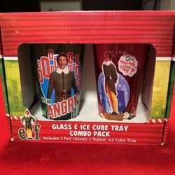 NEW Elf Movie Holiday Glasses & Ice Cube Tray Set – Official 2-Pack – Perfect Gift! 