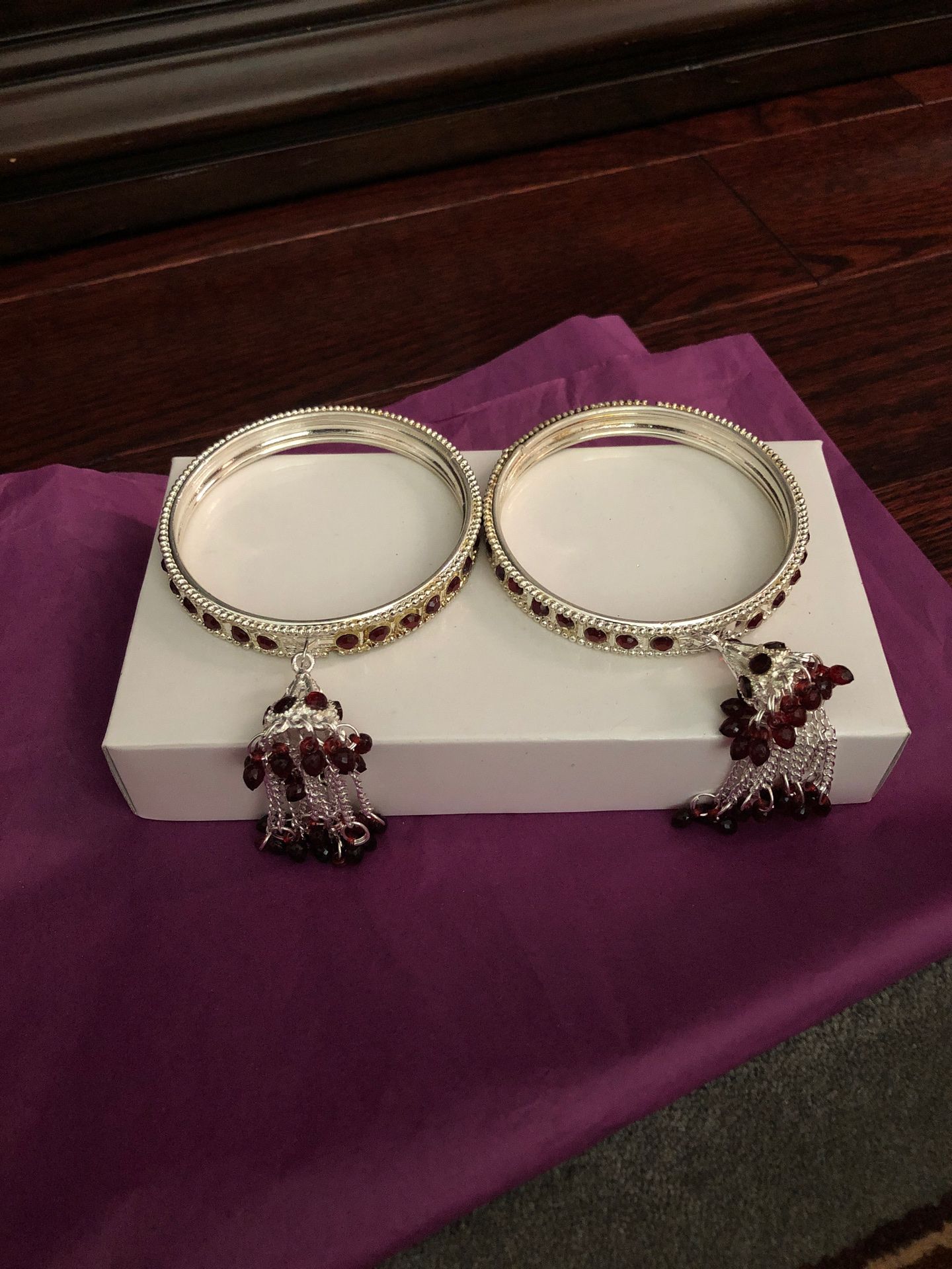 Red stone and silver bangle